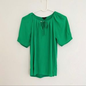 Ann Taylor Petite Green Puff Sleeve Blouse